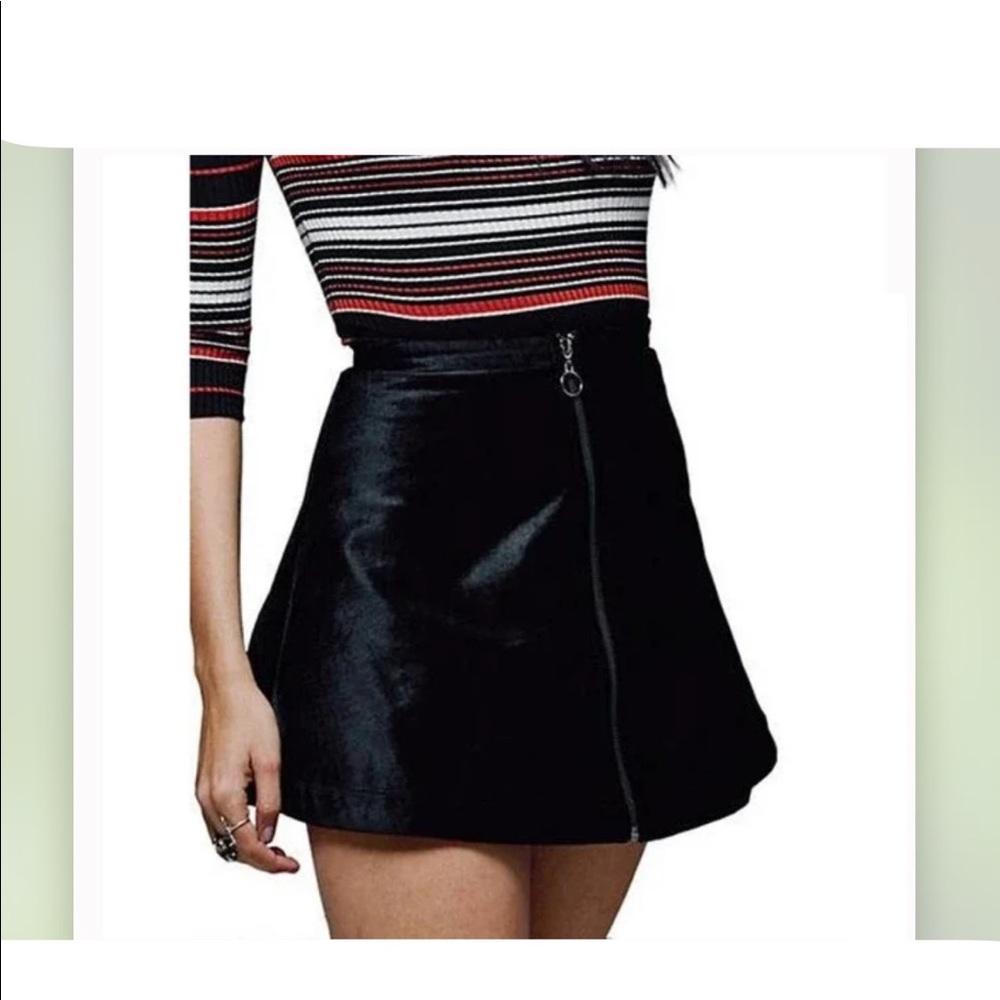 Free People Funkytown Zip Up Black Velvet A-line High Waisted Mini Skirt